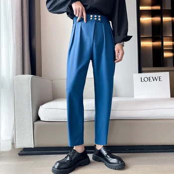 Sinine Must Valge Ülikond Püksid Meeste Slim Mood Sotsiaalne Mens Kleit Püksid Korea Lahtised Pikad Püksid Mens Office Ametlik Püksid