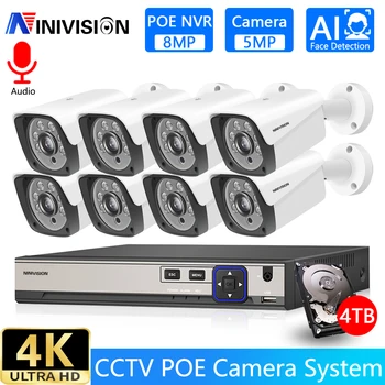 8CH 4K POE NVR CCTV 5MP Mobiiltelefoni Järelevalve IP Kaamera Jälgimise Süsteem Audio Kit liikumistuvastus EmailAlert turvaseadmete