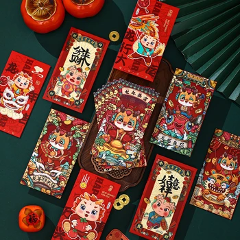 6 Tk Kingitus Kott Punane Pakettaknad Lunar New Year 2024 Zodiac Armas Ümbrikud Hiina Poole-Paketid, Kalender Dragon Õnne, Raha