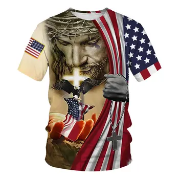 Uus Vintage Jeesuse Kristuse Ameerika Lipu 3D Trükitud Meeste T-särgid 0-Kaela Streetwear Lahti Tops Tees Ülepaisutatud T-Särgid 6XL