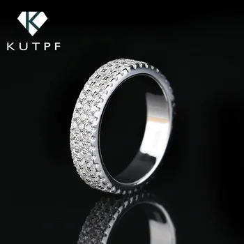 KUTPF Kolmene Rida Moissanite Ring Bänd 925 Sterling Hõbe 1,5 mm Täielik Teemant Igaviku Rõngad gra mängud Sertifitseeritud Trahvi Ehteid Naistele