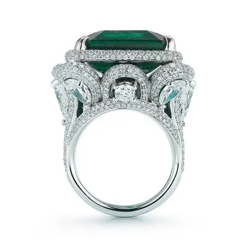Luksus Lab Emerald Teemant Sõrmus 14K Valge Kuld Pool Pulm Bänd Rõngad Naised Mehed Lubadus Kaasamine Ehted Kingitus