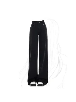 Naiste Must Gooti Kottis Teksad Kõrge Vöökoht Denim Püksid Harajuku 90s Vintage korea Mõõdus Püksid Y2k Emo 2000ndate Väärtusetu Riided
