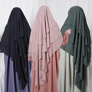 Pikk Khimar Ramdan Eid Moslemi Pikk Hijab Headcarf Naiste 3 Kihti Rüü Jubha Islami Riided Hijabs Musulman Palve Rõivas