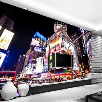 beibehang Kohandatud taustpildi 3d seinamaaling linna öövõte klassikaline must ja valge taust seina Times Square street öö tapeet