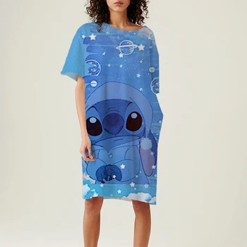 Suve Trend Uus Disney stitch Cartoon 3D Naiste Vabaaja Kleit Cartoon Lahti Lühikeste varrukatega Mini seksikas Pikk T-särk, Seelik, kleit