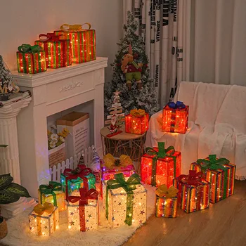 3tk Jõulud Hõõguv Kingitused Kasti LED süttib Esitada Kastid Juhul Kaunistused Alusel Xmas Tree Home Decor Teema Poole Tarvikud