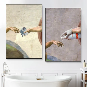 Jumala käsi ja Adam Naljakas Wc-Paberi Pesu Toas Vannituba Elavad Seina Art Kodu Kaunistamiseks Retro Pilt Lõuendil Maali Poster