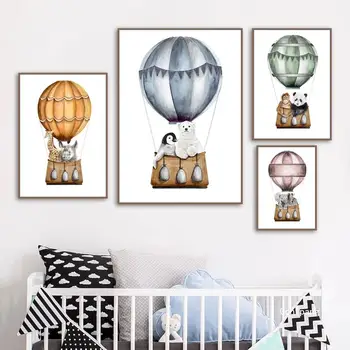 Hot Air Balloon Kaelkirjak Elevant, Sebra Lasteaed Seina Art Lõuend Maali Ahv Plakatid ja Pildid Decor Pilte Baby Kids Tuba
