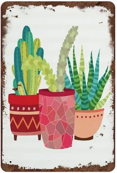 Kapseldatud Cactus Trio Metallist Tina Märk Decorable Mahlakad Seina Art Southwestern Cactus Decor Pottidesse Kaktused Metallist Tuba Märk Kodu