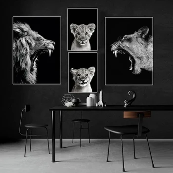 Lõvi Kuninganna Kuningas Plakat Must Möirgav Metsloomade Pere Lõuendile Maali Pildid Seina Art Pilte Elutuba Home Decor Cuadros