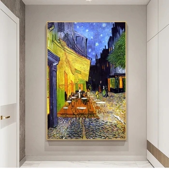 Kohviku Terrassil kell Ligidal Van Gogh Õli Maalid Print Lõuend Kunsti Plakatid Ja Pildid Van Gogh Kuulus Art Pictures Home Decor