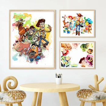 Akvarell Mänguasja Lugu Lõuendile Maali Buzz Lightyear Plakat Pildid Cartoon Seina Art Home Elutuba Decor Sünnipäeva Kingitused