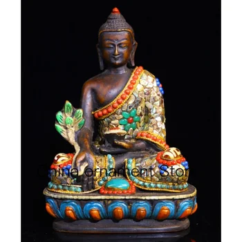 tiibeti hõbe filigraan kestad coral gem gZi Helmed jaki luust Meditsiini Buddha kuju