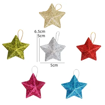 6 Tk Glitter Star Ripats Jõulupuu Rippuvad Ornament Käsitöö 5cm Plastist Sünnipäeva Kodu Kaunistamise Tarvikud