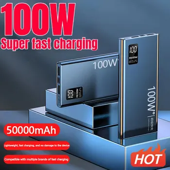 Uus Power Bank 50000mAh 100W Dual Port Super Kiire Laadimine Kaasaskantav Väline Aku Laadija iPhone Xiaomi Huawei Samsung