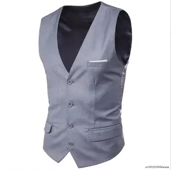 Meeste Tumesinine Ülikond Pintsak Vest Vest Uus Slim Fit V Kaela Smoking Vest Meeste Ametliku Äri Smart Casual Vest Homme