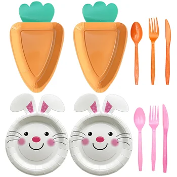 Lihavõtte Jänes Värvikas Ühekordsed Nõud Paber Bunny Easter Plaat Happy Easter Päev Decor Tüdruk Sünnipäeva Tarvikud