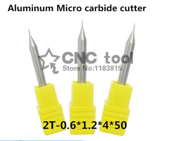 Alumiinium Micro karbiid lõikur 1TK 2Flute 2F-0.6*4*1.2*50mm sulam, frees-lõikur, CNC masin,freespink, CNC freesimine vahendid