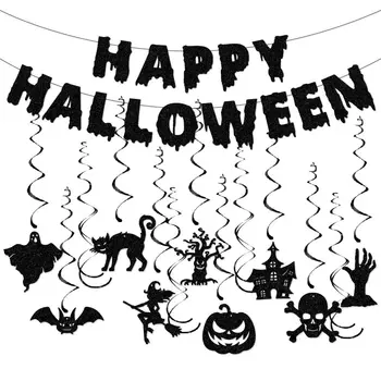 Must Happy Halloween Banner Nõid Kõrvits Spider Pvt Ghost Festival Pool Sprial Ripatsid Happy Halloween Päev Decor Kodus