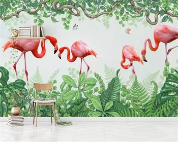 Custom 3d tapeet seinamaaling flamingo roheline Puu viinapuu liblikas mereäärne flamingo TV taust seina 3d tapeet tapeta