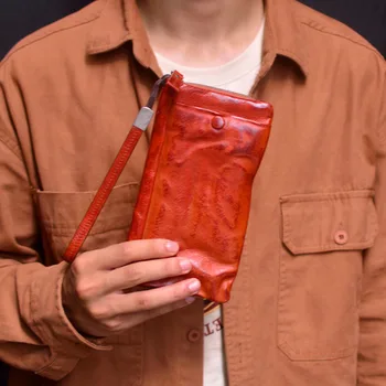 AETOO Meeste rahakott Pikk nahast lukuga multi-function kaardi kott cowhide 2023 uus meeste suure mahutavusega nahast rahakott