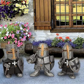 Rüütel Gnomes Guard Risti Templar Crusader Figuriin Pikk Sobiks Armor Kääbus Euroopa Rüütel Skulptuur Decor Vaik Kaunistused